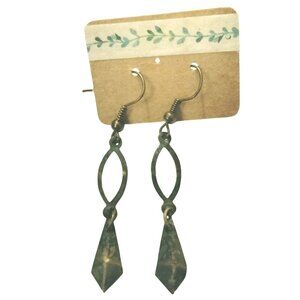 Green Gold Geometric Drop Dangle Earrings Hook Closure Unique Vintage